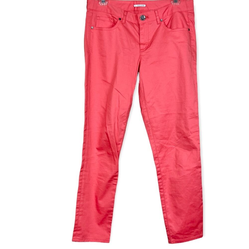 T TAHARI Coral Midrise Pastel Cropped Ankle Pants SMALL 4 Stretch Spring Color